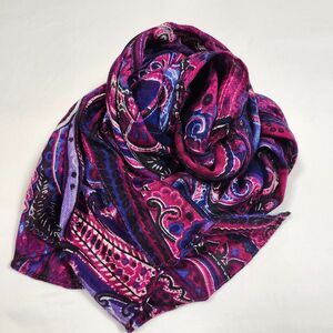 Chicos Magenta Purple Paisley Mendhi Scarf 36x17 Luxe Jewel Tone Old Money Boho